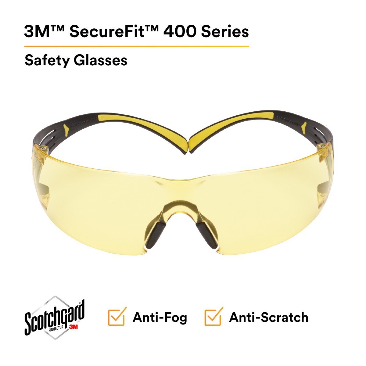 3M SF403SGAF-YEL SecureFit Scotchgard Safety Glasses, Amber Lens, Yellow/Black Frame, Anti-Fog, Anti-Scratch, ANSI Z87 (SF403SGAF-YEL) (7100158219) (Case of 20)  - (20Pack) - 2