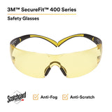 3M SF403SGAF-YEL SecureFit Scotchgard Safety Glasses, Amber Lens, Yellow/Black Frame, Anti-Fog, Anti-Scratch, ANSI Z87 (SF403SGAF-YEL) (7100158219) (Case of 20)  - (20Pack) - 2