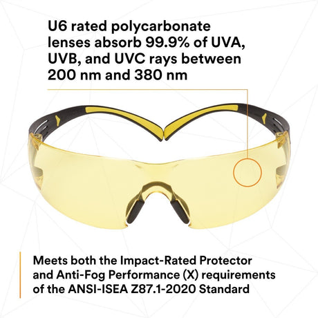 3M SF403SGAF-YEL SecureFit Scotchgard Safety Glasses, Amber Lens, Yellow/Black Frame, Anti-Fog, Anti-Scratch, ANSI Z87 (SF403SGAF-YEL) (7100158219) (Case of 20)  - (20Pack) - 7