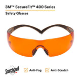 3M SF406SGAF-BLA SecureFit Safety Glasses, Orange Lens, Brown/Black Frame, Anti-Fog Anti-Scratch, ANSI Z87 (7100158220)  - (20 Pack) - 2