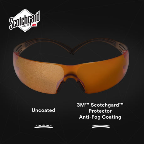 3M SF406SGAF-BLA SecureFit Safety Glasses, Orange Lens, Brown/Black Frame, Anti-Fog Anti-Scratch, ANSI Z87 (7100158220)  - (20 Pack) - 6