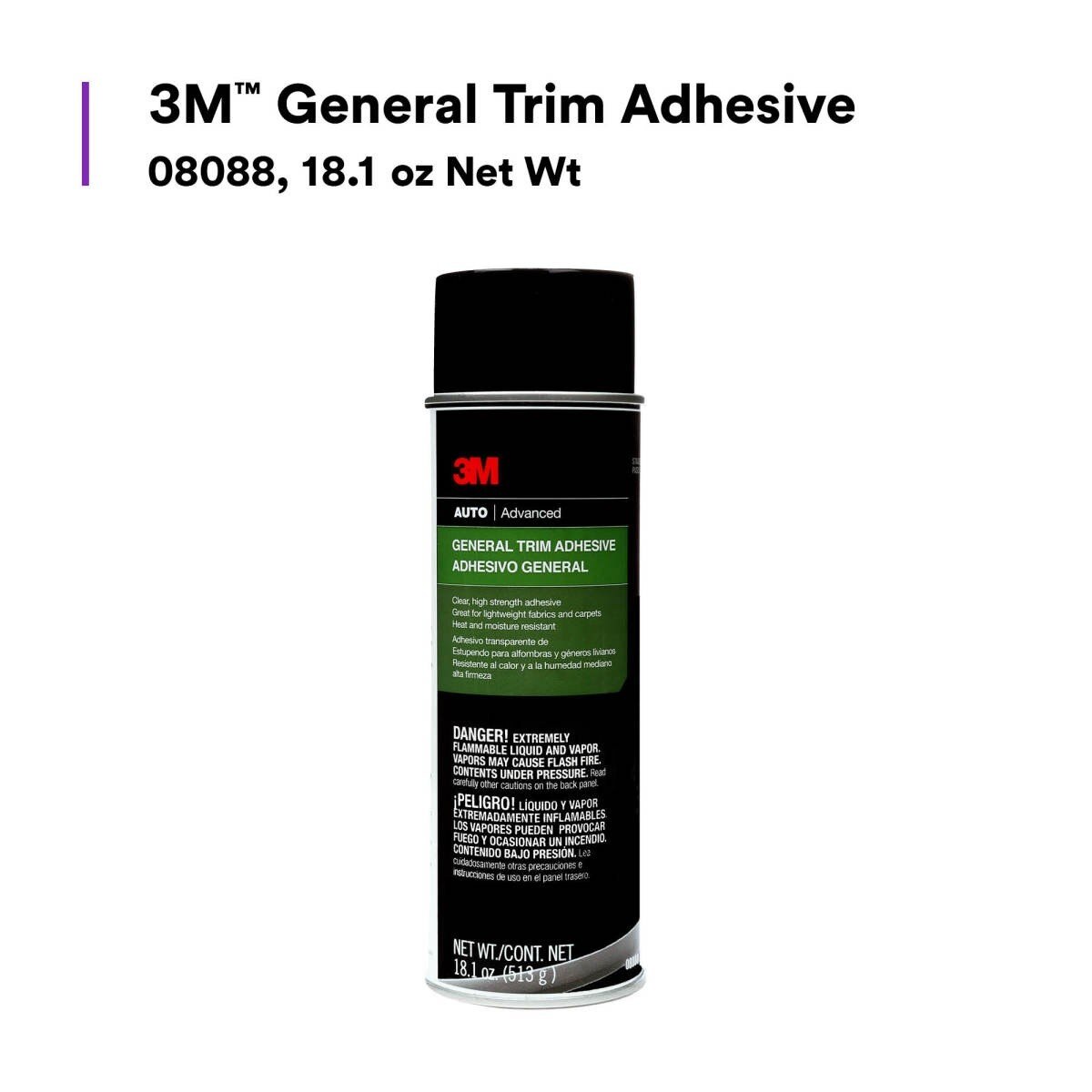 3M General Trim Adhesive Aerosol, High Strength, Clear Drying, 18.1 oz (08088) (7100166281)  - (4Pack) - 2