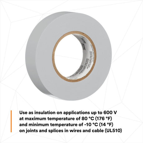 3M 165 Temflex Vinyl Electrical Tape, Gray, 0.75 in x 60 ft, 6 mil (165GY4A) (7100169192) (10 Roll Pack)  - (10Pack) - 10