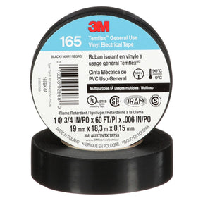 3M 165BK4A Temflex Vinyl Electrical Tape 165 Black 3/4 in x 60 ft x 0 in Multi-Purpose (7100169254)