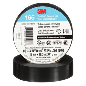 3M 165BK4A Temflex Vinyl Electrical Tape 165 Black 3/4 in x 60 ft x 0 in Multi-Purpose (7100169254)  - (100 Pack)