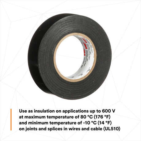 3M 165BK4A Temflex Vinyl Electrical Tape 165 Black 3/4 in x 60 ft x 0 in Multi-Purpose (7100169254) - 2