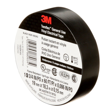 3M 165BK4A Temflex Vinyl Electrical Tape 165 Black 3/4 in x 60 ft x 0 in Multi-Purpose (7100169254) - 6