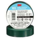 3M 165 Temflex Multi-Purpose Vinyl Electrical Tape, Green, 3/4 in x 60 ft, 6 mil, 600 V, PVC, Flame Retardant (165GR4A) (7100169430) (10 Rolls)  - (10Pack) - 2