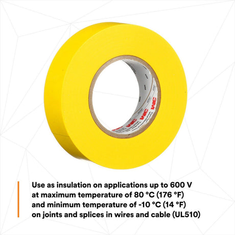 3M 165 165YL4A Temflex General Use Vinyl Electrical Tape, Yellow, 3/4 in x 60 ft, 6 mil (7100169490)  - (10 Pack) - 8