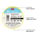 3M 165 165YL4A Temflex General Use Vinyl Electrical Tape, Yellow, 3/4 in x 60 ft, 6 mil (7100169490)  - (10 Pack) - 9