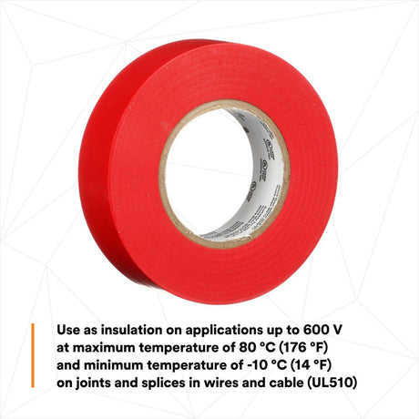 3M 165 Temflex Vinyl Electrical Tape, Red, 0.75 in x 60 ft, 6 mil, General Use, Flame Retardant (165RD4A) (7100169492) (10 Rolls/Pack)  - (10Pack) - 10