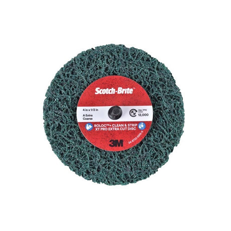 3M SB21555 Scotch-Brite Roloc+ Clean and Strip XT Pro Disc TR+ 4 in x 1/2 in Extra Course Green Rust Removal Weld Cleaning Prepping Metal Prior to Paint (7100173797) (10 Pack)
