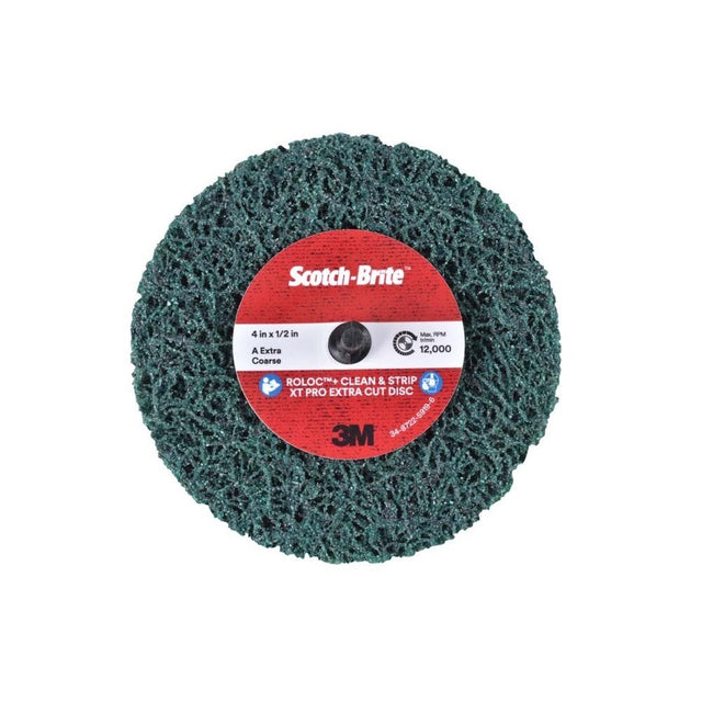 3M SB21555 Scotch-Brite Roloc+ Clean and Strip XT Pro Disc TR+ 4 in x 1/2 in Extra Course Green Rust Removal Weld Cleaning Prepping Metal Prior to Paint (7100173797) (10 Pack)
