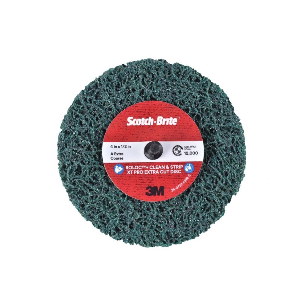 3M SB21555 Scotch-Brite Roloc+ Clean and Strip XT Pro Disc TR+ 4 in x 1/2 in Extra Course Green Rust Removal Weld Cleaning Prepping Metal Prior to Paint (7100173797) (10 Pack)