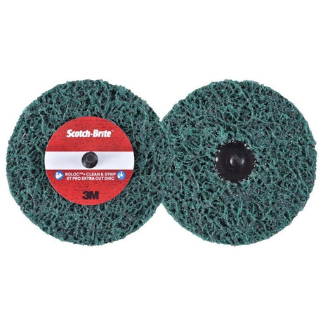 3M SB21555 Scotch-Brite Roloc+ Clean and Strip XT Pro Disc TR+ 4 in x 1/2 in Extra Course Green Rust Removal Weld Cleaning Prepping Metal Prior to Paint (7100173797) (10 Pack) - 3