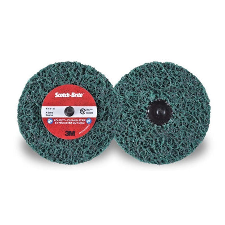 3M SB21555 Scotch-Brite Roloc+ Clean and Strip XT Pro Disc TR+ 4 in x 1/2 in Extra Course Green Rust Removal Weld Cleaning Prepping Metal Prior to Paint (7100173797) (10 Pack) - 4