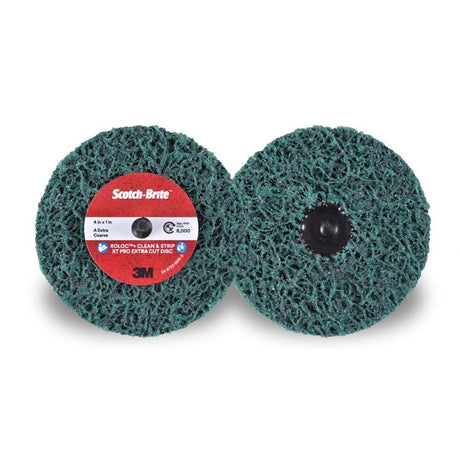 3M SB21555 Scotch-Brite Roloc+ Clean and Strip XT Pro Disc TR+ 4 in x 1/2 in Extra Course Green Rust Removal Weld Cleaning Prepping Metal Prior to Paint (7100173797) (10 Pack) - 4