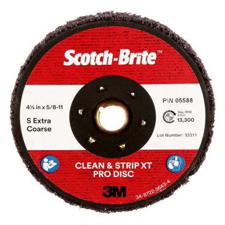 3M XO-DN Scotch-Brite Clean and Strip XT Pro TN Quick Change Disc, SiC Extra Coarse, Purple, 4-1/2 in x 5/8 in-11 (7100175464) (10 Pack)