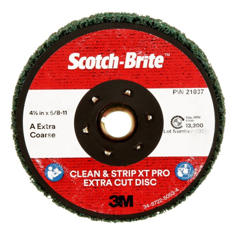 3M XC-DN Scotch-Brite Clean and Strip XT Pro Extra Cut TN Quick Change Disc, A/O XCRS, Green, 4-1/2 in x 5/8 in-11 (7100175465) (10 Pack)