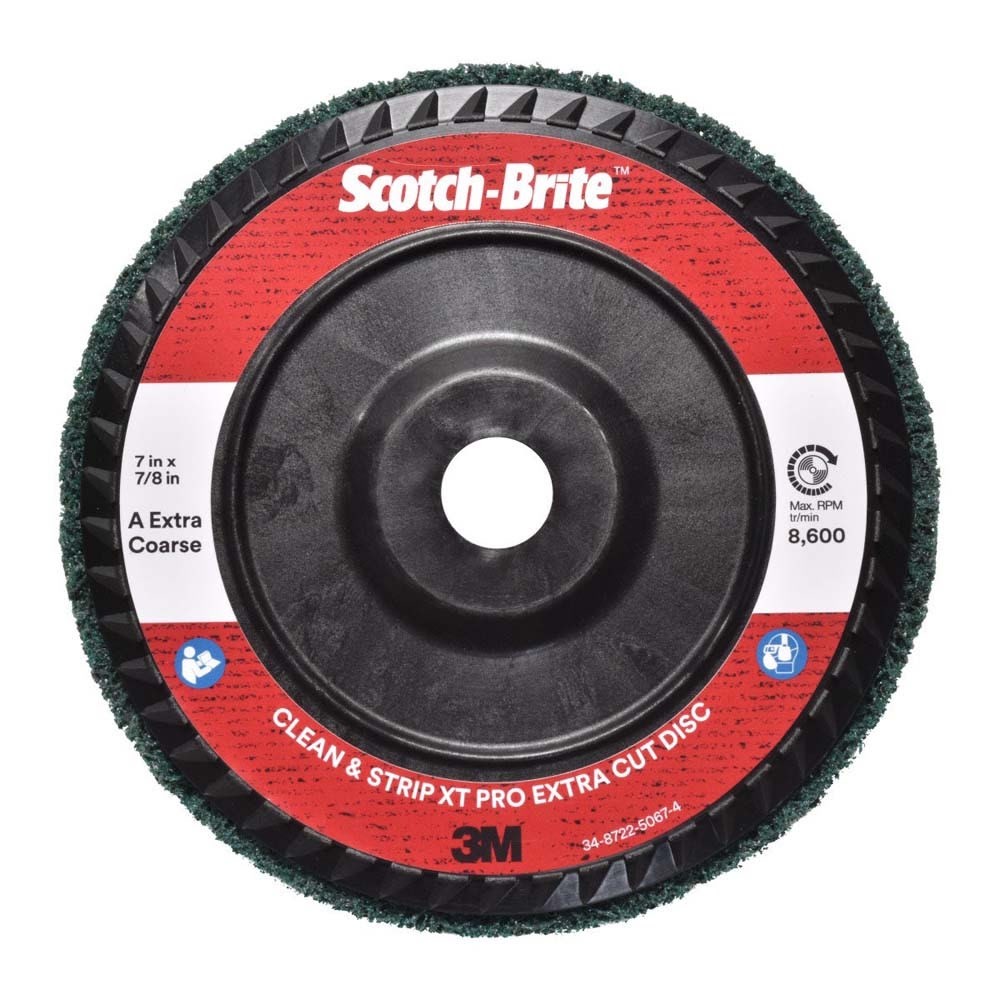 3M XC-DC Scotch-Brite Clean and Strip XT Pro Extra Cut Disc, A/O Extra Coarse, Green, 7 in x 7/8 in, Type 27 (7100175508) (5 Pack)
