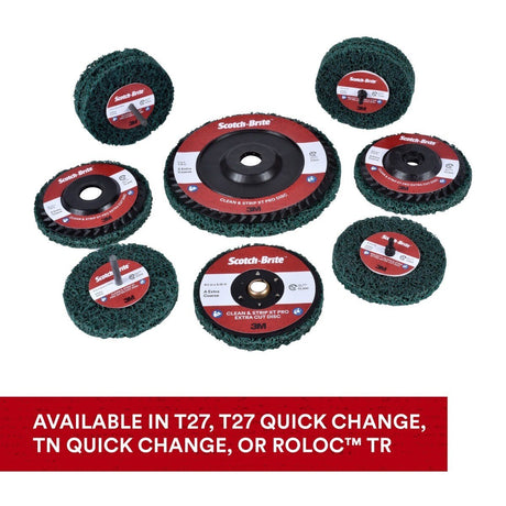 3M XC-DC Scotch-Brite Clean and Strip XT Pro Extra Cut Disc, A/O Extra Coarse, Green, 4-1/2 in x 7/8 in, Type 27 (7100175515) (10 Pack) - 5
