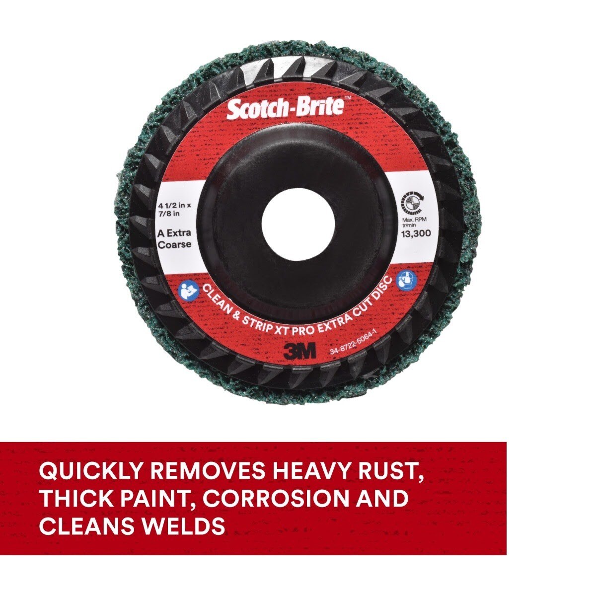 3M XC-DC Scotch-Brite Clean and Strip XT Pro Extra Cut Disc, A/O Extra Coarse, Green, 4-1/2 in x 7/8 in, Type 27 (7100175515) (10 Pack) - 6