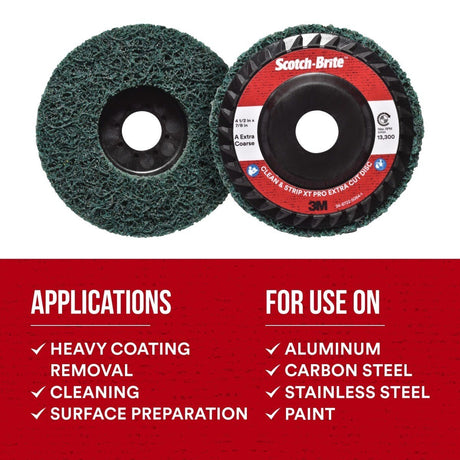 3M XC-DC Scotch-Brite Clean and Strip XT Pro Extra Cut Disc, A/O Extra Coarse, Green, 4-1/2 in x 7/8 in, Type 27 (7100175515) (10 Pack) - 8