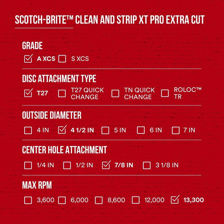 3M XC-DC Scotch-Brite Clean and Strip XT Pro Extra Cut Disc, A/O Extra Coarse, Green, 4-1/2 in x 7/8 in, Type 27 (7100175515) (10 Pack) - 10