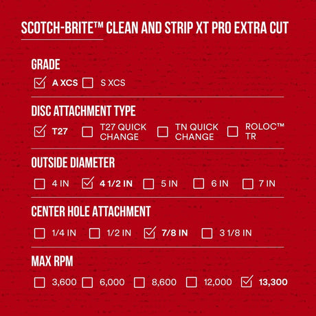 3M XC-DC Scotch-Brite Clean and Strip XT Pro Extra Cut Disc, A/O Extra Coarse, Green, 4-1/2 in x 7/8 in, Type 27 (7100175515) (10 Pack) - 10