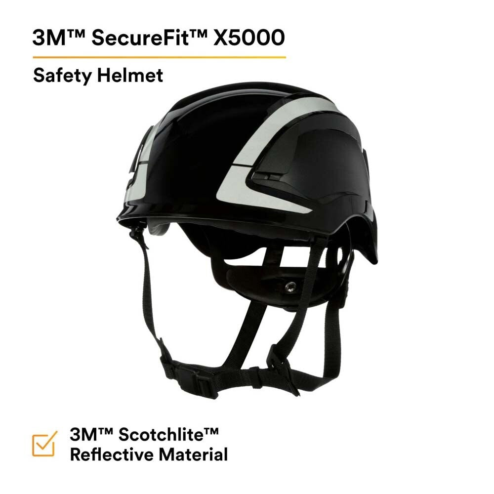 3M X5012X-ANSI SecureFit X5000 Non-Vented Safety Helmet with 6-Point Ratchet Suspension and Scotchlite Reflective, Black (7100175560)  - (4 Pack) - 4