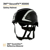 3M X5012X-ANSI SecureFit X5000 Non-Vented Safety Helmet with 6-Point Ratchet Suspension and Scotchlite Reflective, Black (7100175560)  - (4 Pack) - 4