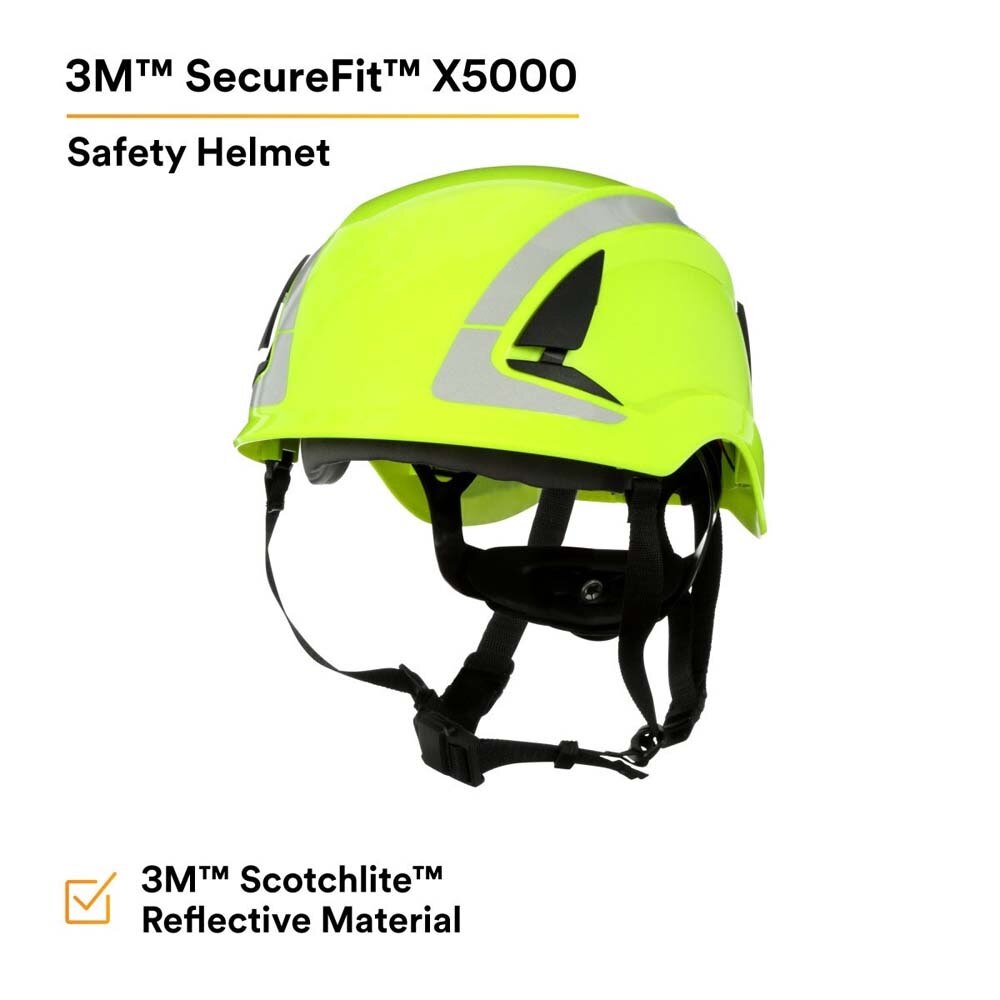 3M X5014X-ANSI SecureFit X5000 Non-Vented Safety Helmet with 6-Point Ratchet Suspension and Scotchlite Reflective, Hi-Visibility Green (7100175561)  - (4 Pack) - 5
