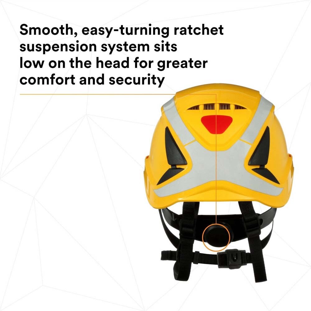 3M X5002VX-ANSI SecureFit Safety Helmet, Climbing-Style, 6-Point Suspension, Vented with Scotchlite Reflective, Yellow, (7100175563) - 7