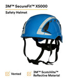 3M X5003VX-ANSI SecureFit X5000 Safety Helmet, Vented with Scotchlite Reflective Material, Blue, 6-Point Ratchet Suspension (7100175564) (4 Pack) - 2
