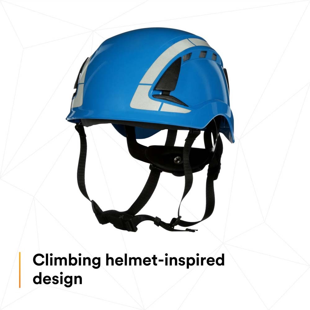 3M X5003VX-ANSI SecureFit X5000 Safety Helmet, Vented with Scotchlite Reflective Material, Blue, 6-Point Ratchet Suspension (7100175564) (4 Pack) - 3
