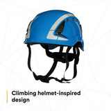 3M X5003VX-ANSI SecureFit X5000 Safety Helmet, Vented with Scotchlite Reflective Material, Blue, 6-Point Ratchet Suspension (7100175564) (4 Pack) - 3