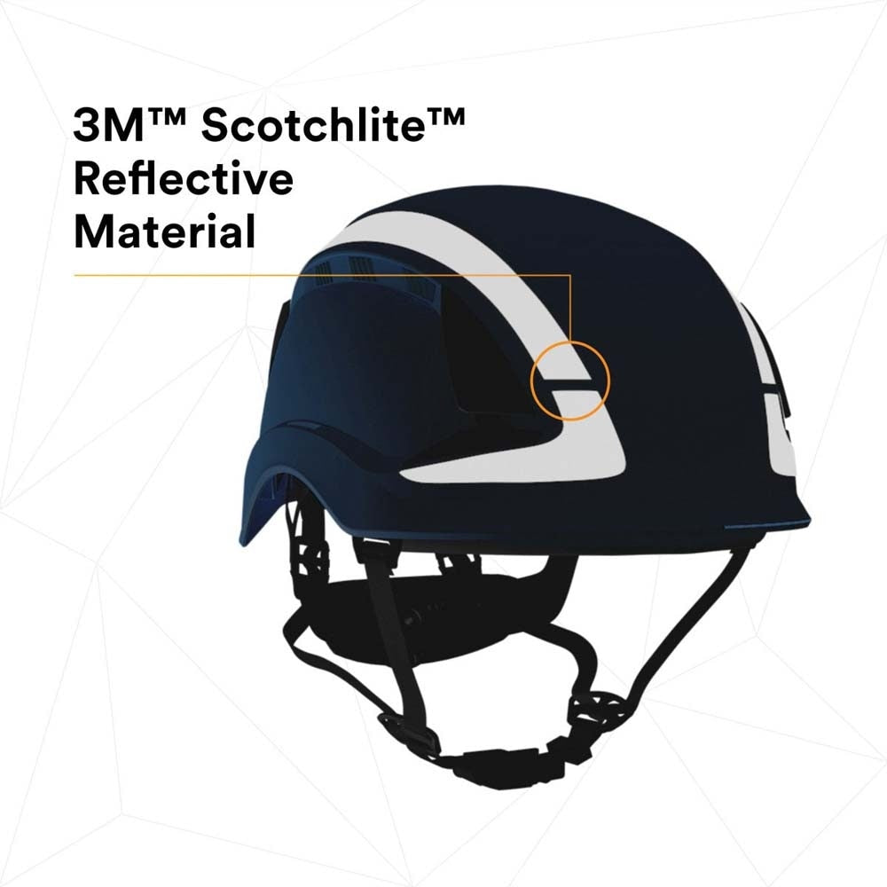 3M X5003VX-ANSI SecureFit X5000 Safety Helmet, Vented with Scotchlite Reflective Material, Blue, 6-Point Ratchet Suspension (7100175564) (4 Pack) - 9