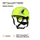 3M X5014VX-ANSI SecureFit Safety Helmet, Vented Climbing-Style with 6-Point Suspension and Scotchlite Reflective, Hi-Visibility Green (7100175569)  - (4 Pack) - 4