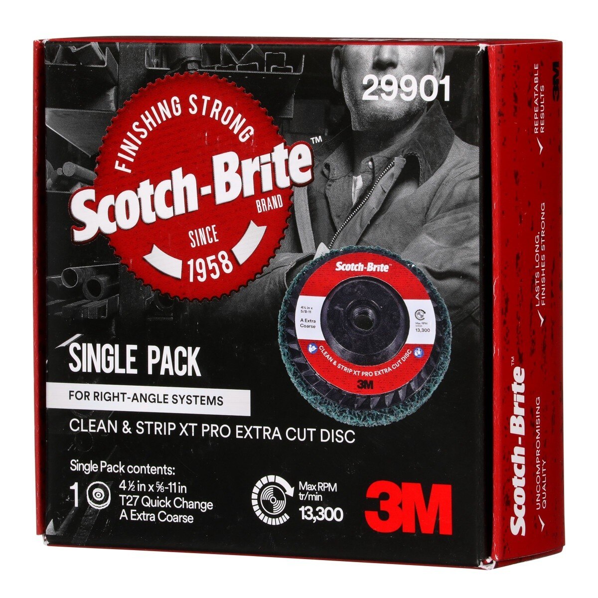 3M XC-DC Scotch-Brite Clean and Strip XT Pro Extra Cut Disc, Aluminum Oxide Extra Coarse, Green, 4-1/2 in x 5/8 in-11, Type 27 (7100176126)  - (10 Pack) - 10