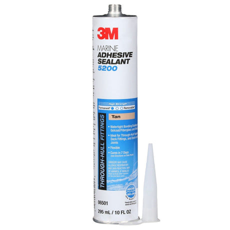 3M 06501 5200 Marine Adhesive Sealant Permanent Bonding Above and Below Waterline, Tan, 10 fl oz Cartridge (7100176316)  - (12 Pack) - 2