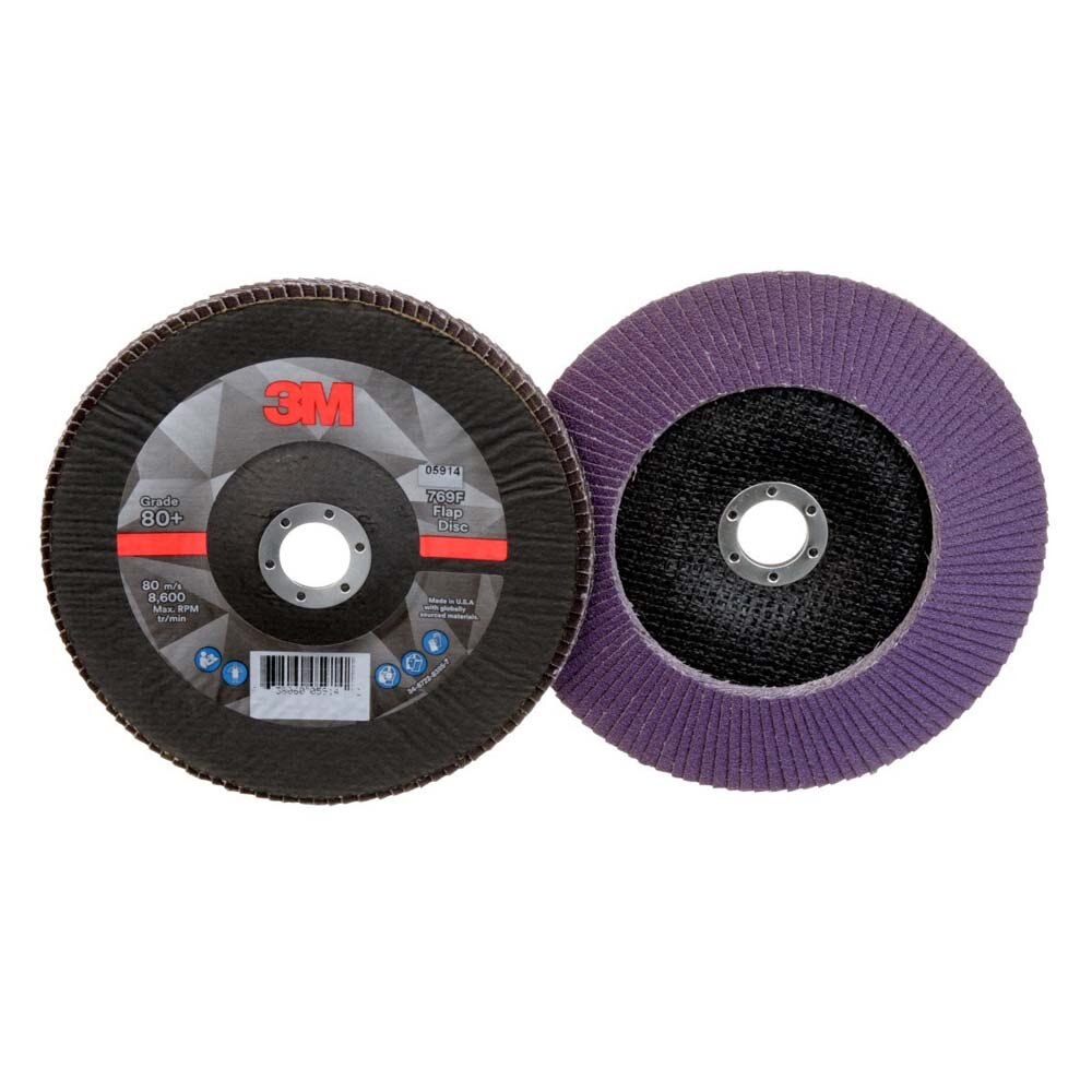 3M 769F Flap Disc Type 29, 80+ Grit, 7 in x 7/8 in for Grinding and Finishing on Carbon and Stainless Steel (7100177999) (250 Pack) - 2