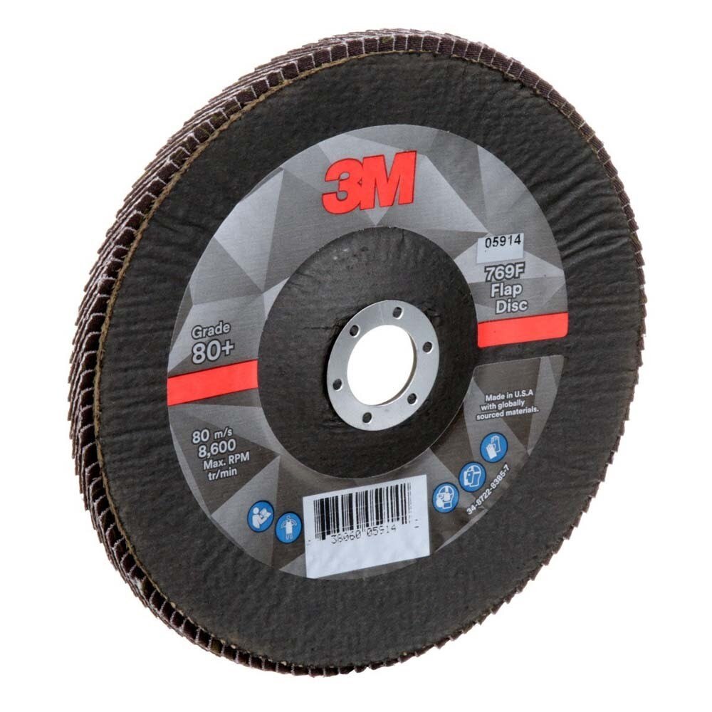 3M 769F Flap Disc Type 29, 80+ Grit, 7 in x 7/8 in for Grinding and Finishing on Carbon and Stainless Steel (7100177999) (250 Pack) - 3