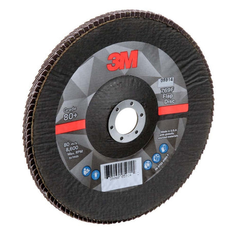 3M 769F Flap Disc Type 29, 80+ Grit, 7 in x 7/8 in for Grinding and Finishing on Carbon and Stainless Steel (7100177999) (5 Pack) - 3