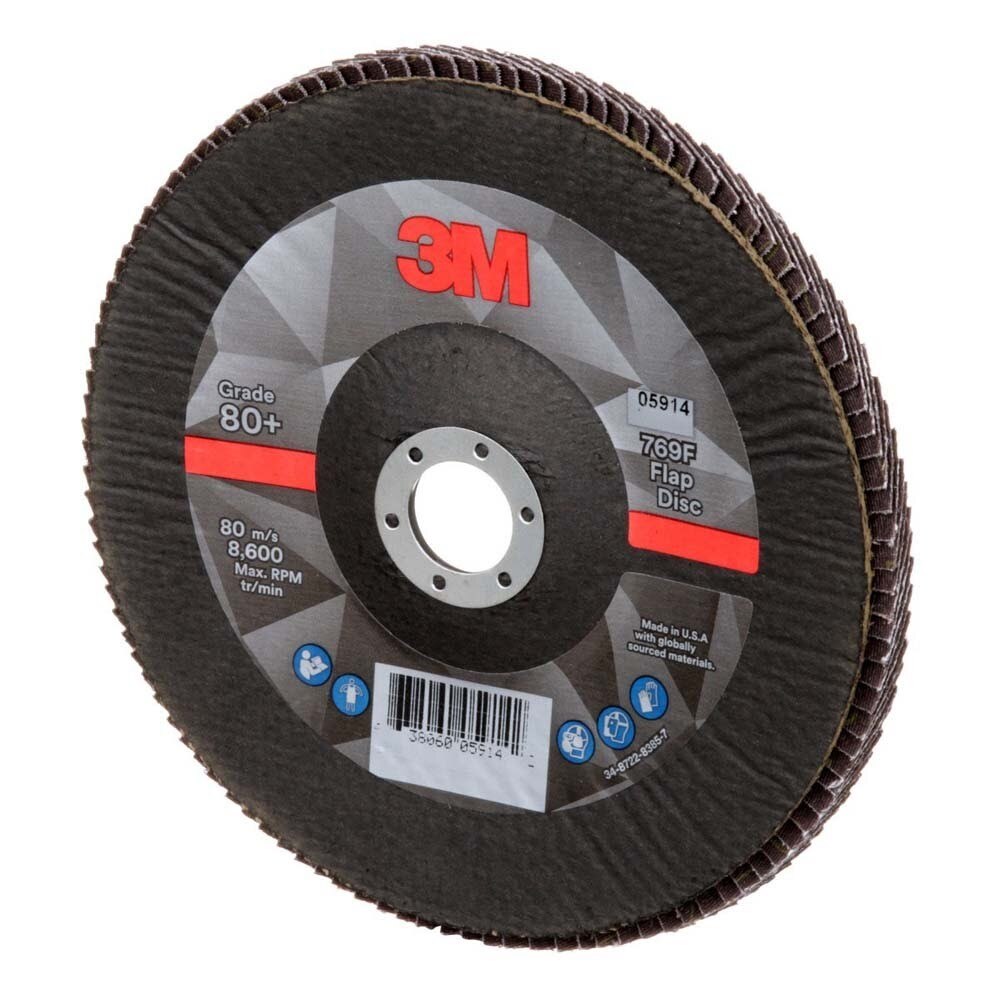 3M 769F Flap Disc Type 29, 80+ Grit, 7 in x 7/8 in for Grinding and Finishing on Carbon and Stainless Steel (7100177999) (250 Pack) - 4