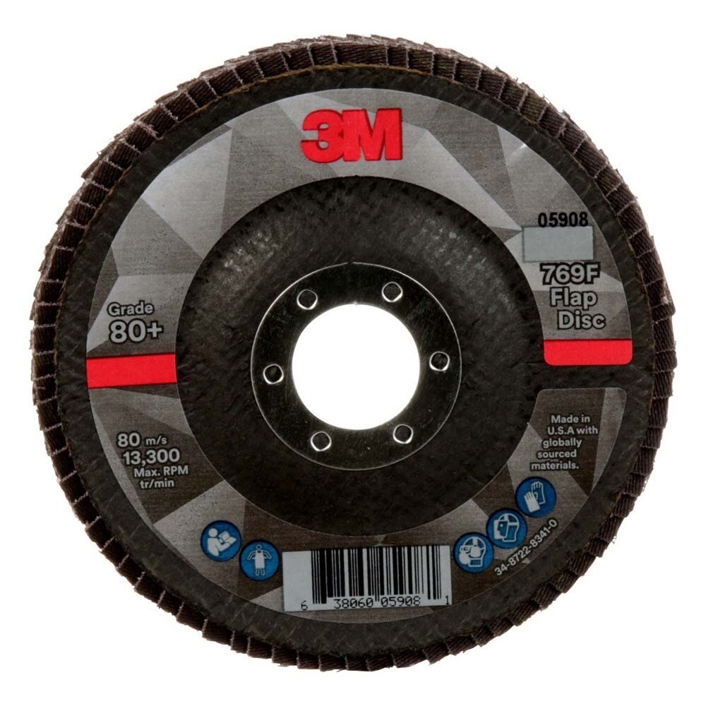 3M 769F Flap Disc , 80+, T29, 4-1/2 in x 7/8 in (7100178028) (10 Pack)