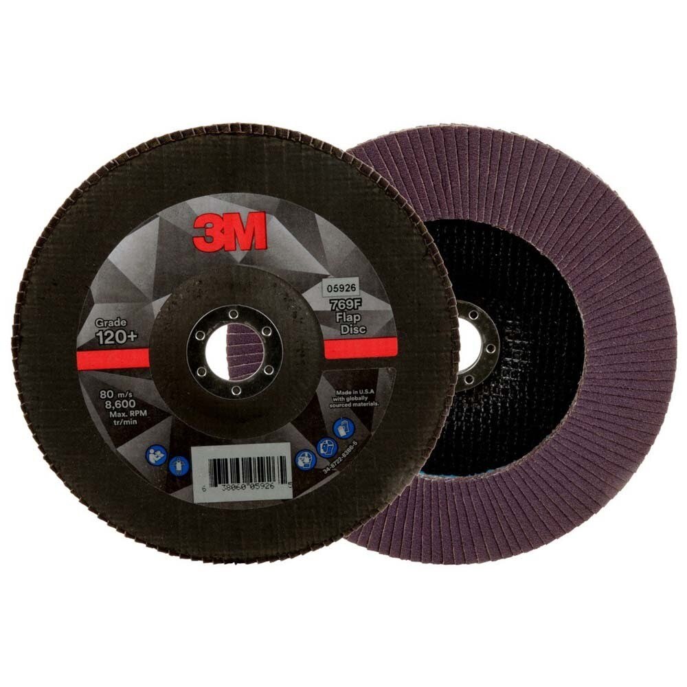 3M 769F Flap Disc Type 27, 120+ Grit, 7 in x 7/8 in for Grinding and Finishing on Carbon and Stainless Steel (7100178090) (5 Pack) - 2