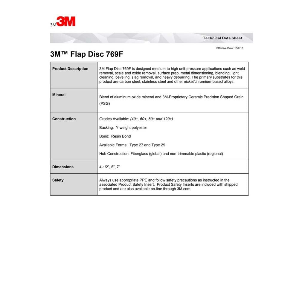 3M 769F Flap Disc , 120+, T29, 4-1/2 in x 7/8 in (7100178091) (10 Pack) - 10