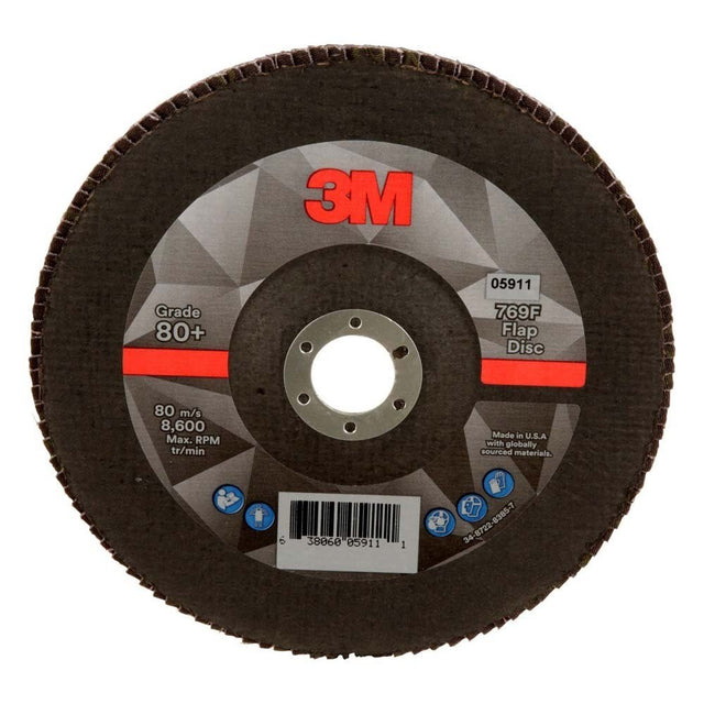 3M 769F Flap Disc Type 27 80+ 7 in x 7/8 in High Performance Ceramic Precision-Shaped Grain Grinding and Finishing Disc for Carbon and Stainless Steel (7100178129) (5 Pack)