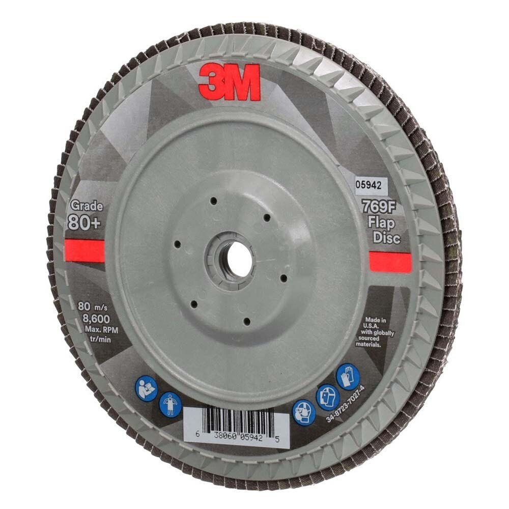 3M 769F Flap Disc Type 27 Quick Change, 80+ Grit, 7 in x 5/8-11 for Grinding and Finishing on Carbon and Stainless Steel (7100178236) (5 Pack) - 3