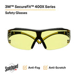 3M SF403XSGAF-YEL SecureFit 400 Series Safety Glasses, Yellow/Black, Amber Scotchgard Anti-Fog/Anti-Scratch Lens (7100179972) (1 Pair)  - (20 Pack) - 2